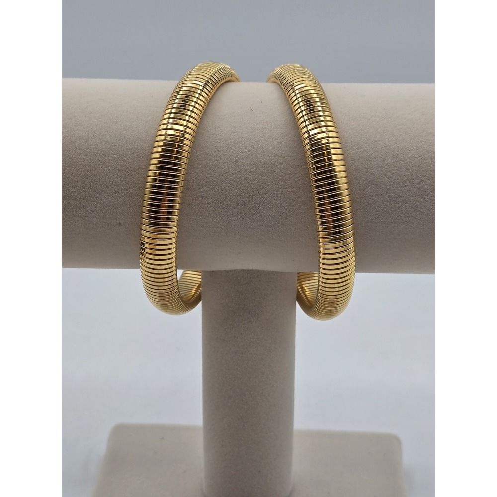2 Lot Of New Shiny Gold-Toned Retro‎ Slinky Sleeve Cuff Style Bracelets Set